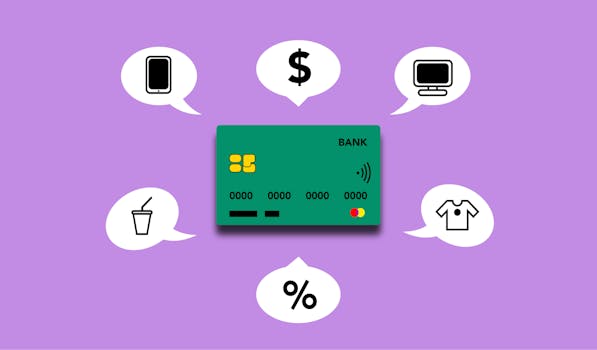 Bank credit card for paying for mobile connection and television making purchases receive percents and withdraw cash